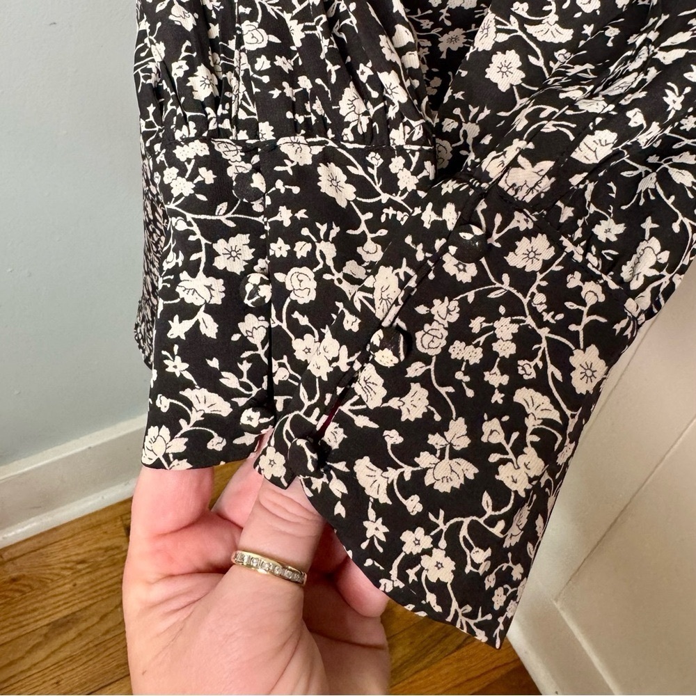 Lulus Fall Into You Black Floral Print Long Sleeve Wrap Dress Medium - Picture 6 of 14